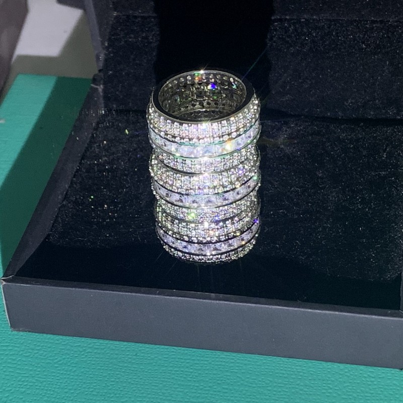 Stunning Sterg Sier Circle Princess White Topaz CZ Dia Women's Wedding Band Ring (Sizes 5-12)