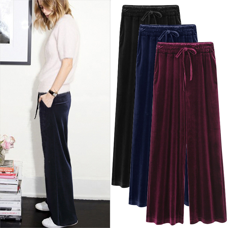Women Autumn Winter Thick Velvet pants Elastic Waist Trousers Casual Wide leg Pants Plus Size black Loose trousers M-6XL 201228 Z260314