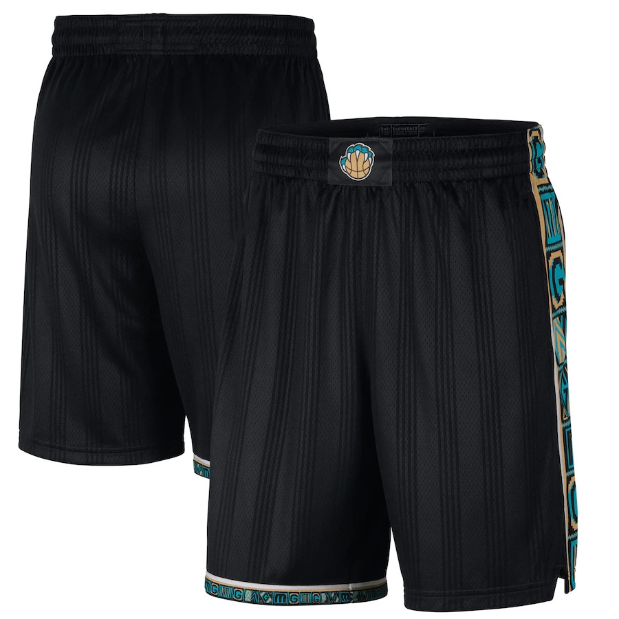 Memphis Grizzlies Men 2020/21 City Edition Swingman Basketball Shorts Black Pants, Black;red
