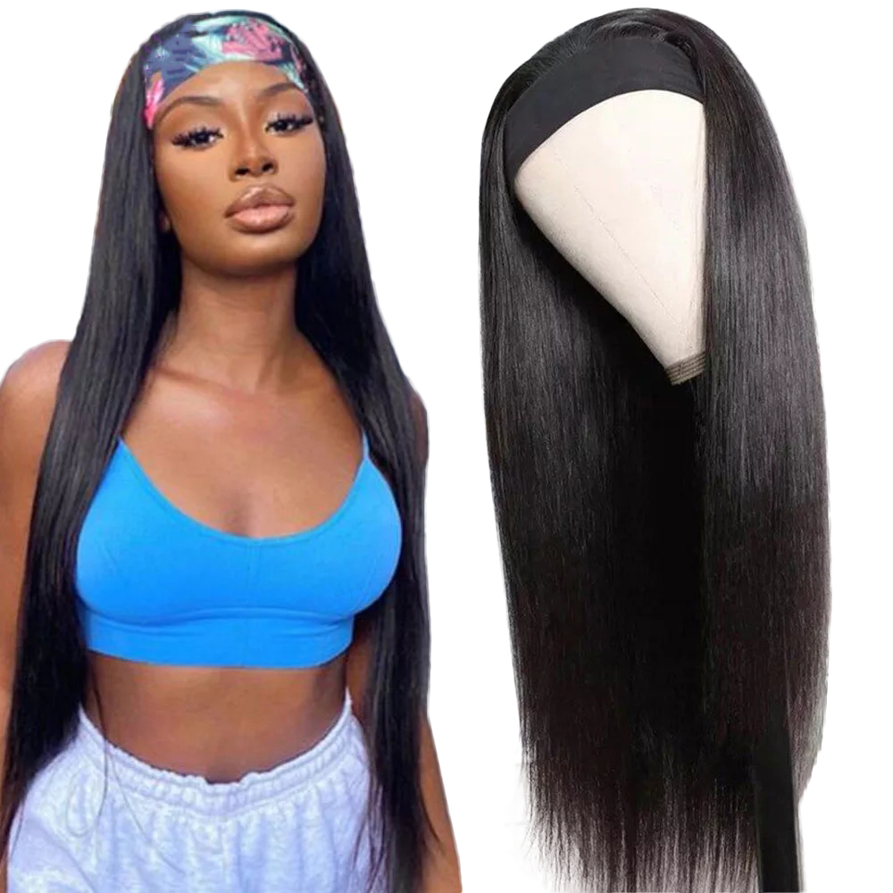 Brazilian Straight Headband Wig Human Hair for Black Women Machine Made Headband Wig Non Lace Wig