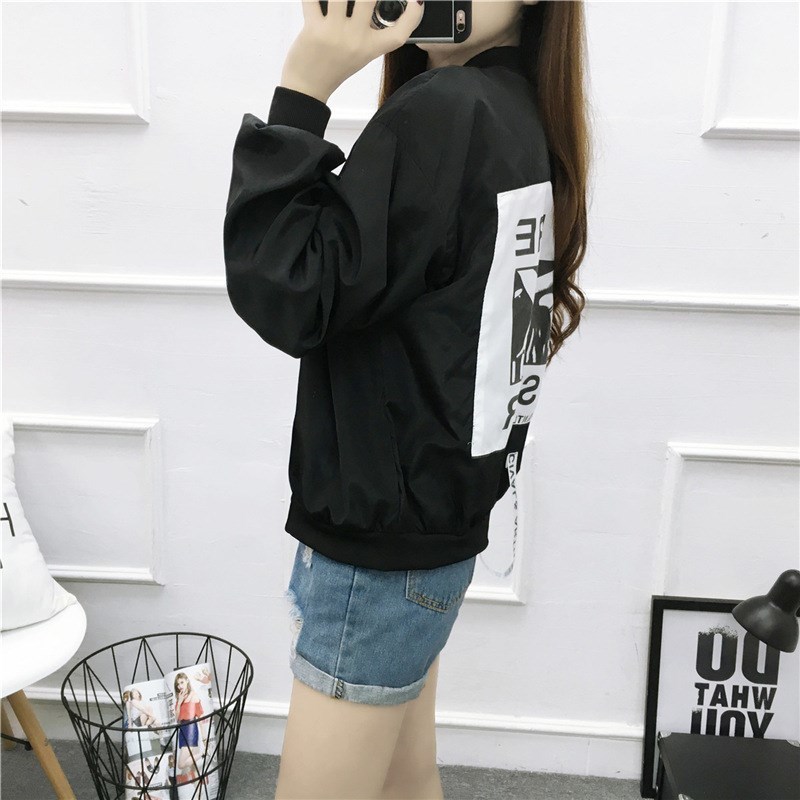 Autumn Women Pink Stand Collar Zipper Letter Casual Jackets Full Back Patch Ribbon Oversized Bomber Jacket T200111