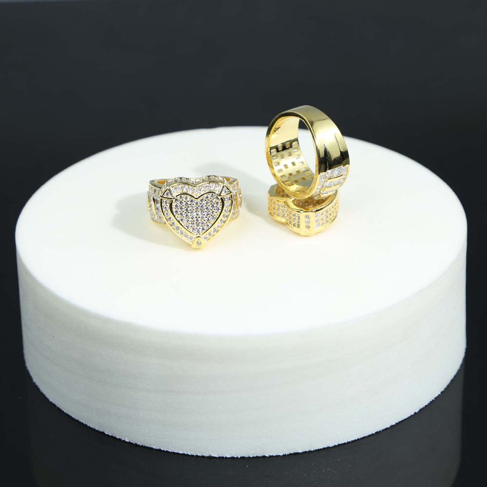 big bling love heart Ring High Quality fashion Paved Full Cz Stone Gold Silver Color best party gift Jewelry