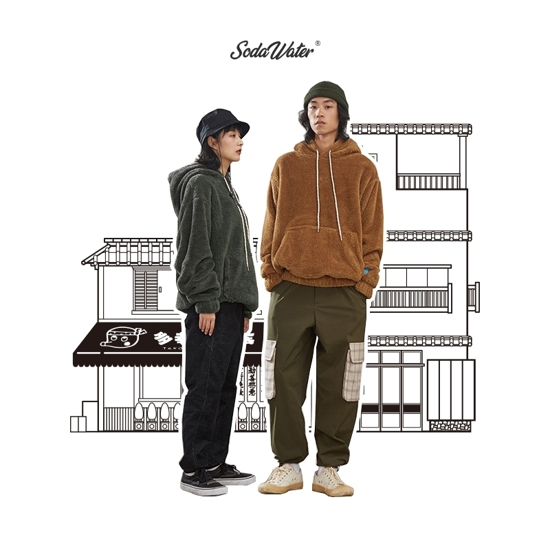 SODAWATER Men Wool Hoodies Streetwear Solid Color Thick Fleece Hooded Sweatshirts Autumn Winter Pullover Oversize Men Tops 8778W 201020