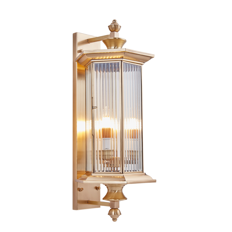 Outdoor Full Copper Wall Lights European Vintage Villa Corridor Courtyard Doorway Waterproof Glass Wall Mounted Lamp E14 LED Bulb