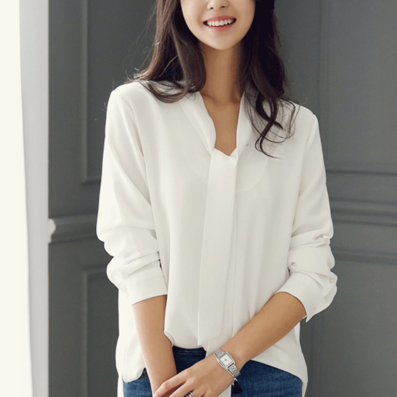 Casual White Blue Chiffon OL Blouse Shirt Top Blusas Mujer De Moda Long Sleeve Blouse Women Blusa Feminina Female Tops A137 201028
