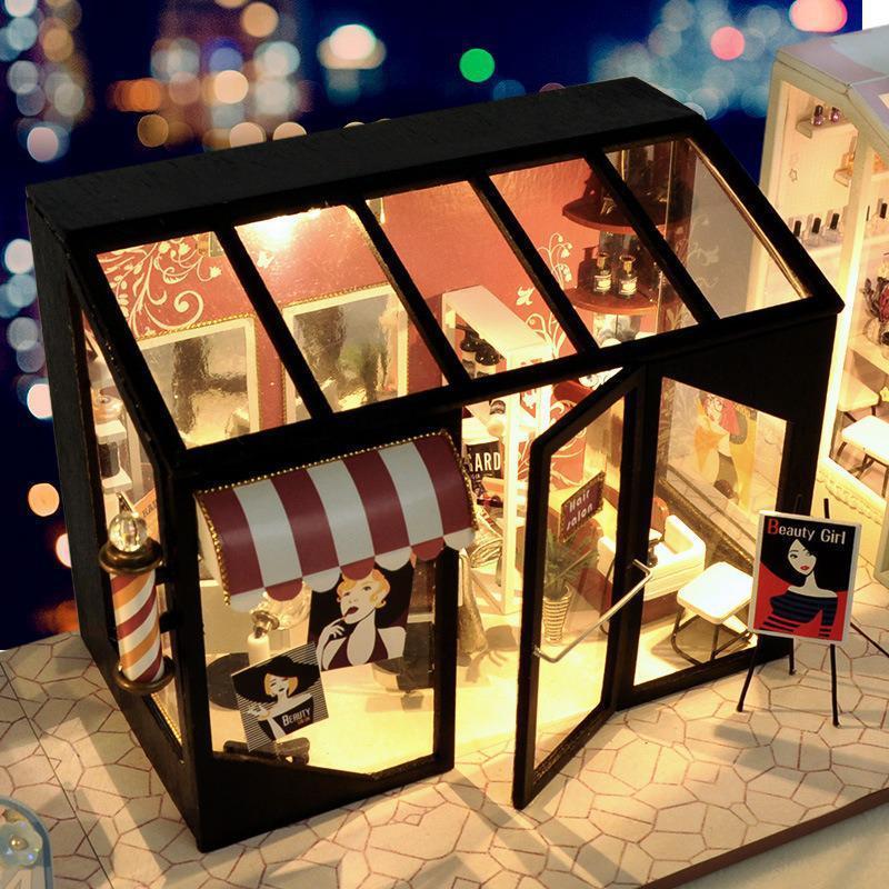 Diy Doll House Street Trend Shop Series Nail Shop Hair Salon Beauty Shop Boys And Girls Birthday Gift Valentine's Day Gift LJ201126
Diy Doll House Street Trend Shop Series Nail Shop Hair Salon Beauty Shop Boys And Girls Birthday Gift Valentine's Day Gift LJ201126