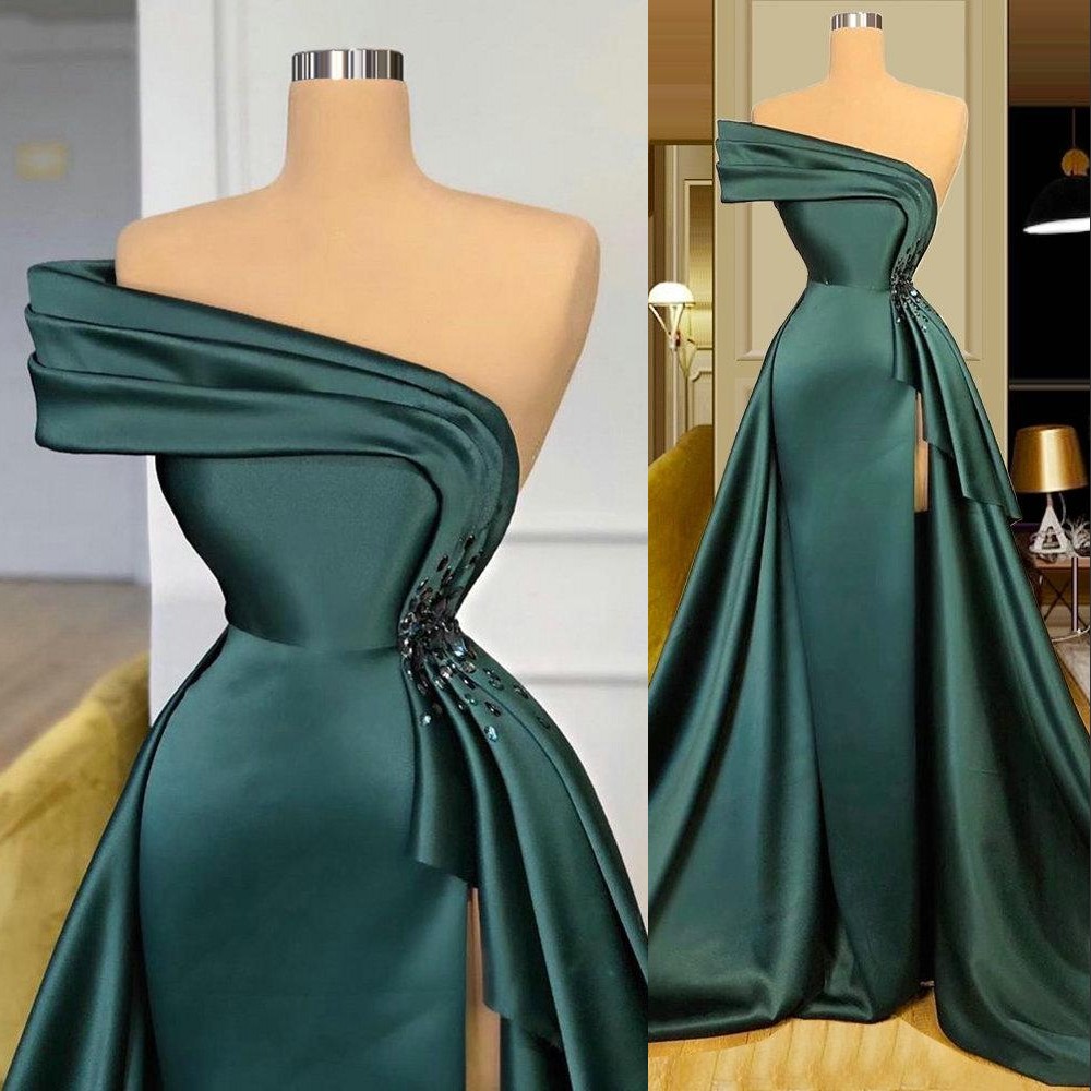 2021 New Long Dark Green Satin Evening Dresses Wear Elegant Ruched Crystal Beads Split One Shoulder Evening Gowns Formal Women Prom Dresses, Black
2021 New Long Dark Green Satin Evening Dresses Wear Elegant Ruched Crystal Beads Split One Shoulder Evening Gowns Formal Women Prom Dresses, Black