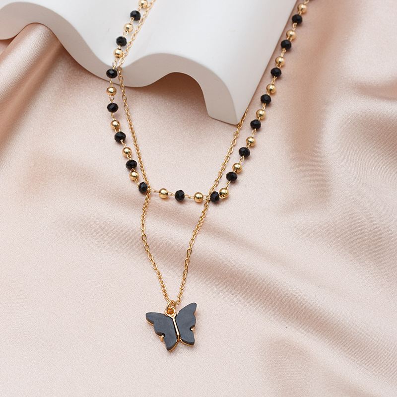 18K Gold Plated Retro Romantic Butterfly Pendent Necklace for Women Charm Statement Long Chain Sweater Necklaces Valentine's Day Nice Female Jewe