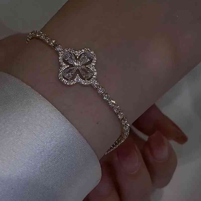 Water Drop Bracelet Clover Design Zircon Clavicle Chain Female Bride Jewelry Gift Ladies Woman