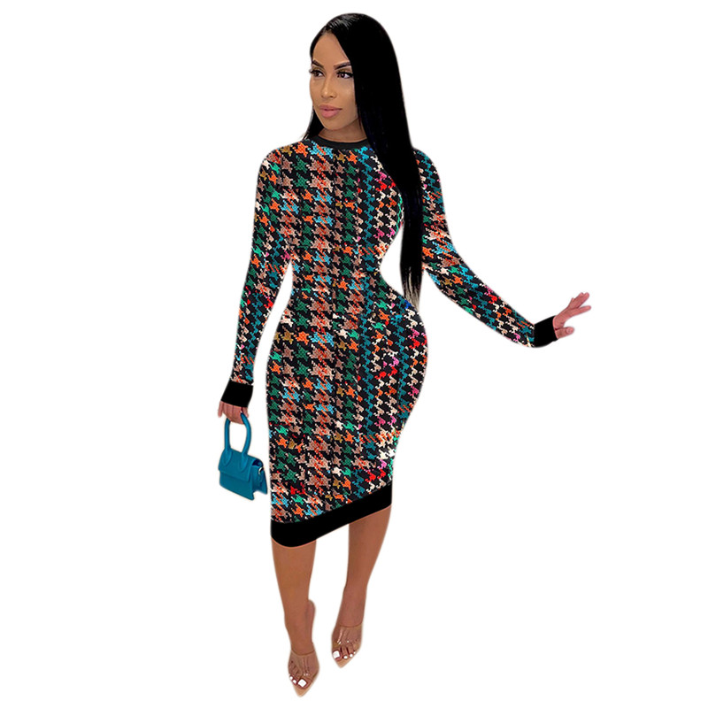 New Long Sleeve Dresses Women Plus Size 3XL 4XL Bodycon Dress Wholesale Causal Midi Skirt Sexy Hip Package Dress Bulk pencil skirts fall clothes 6915