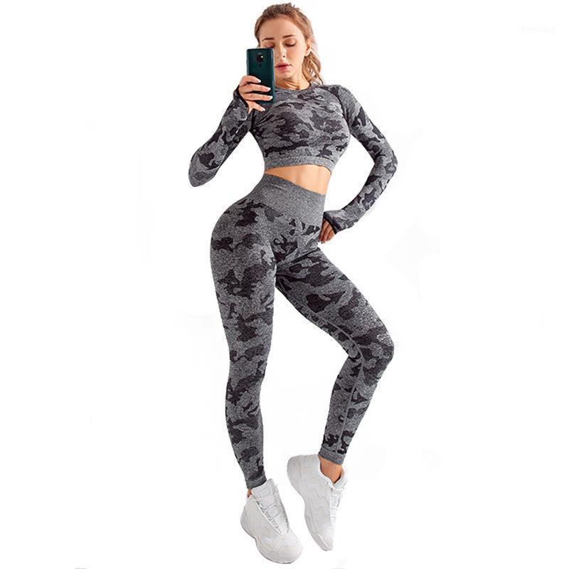 Women Seamless Fitness Camouflage Yoga Suit Gym Clothes Hollowed Long Sleeve T Shirt Sports Bra Running Legging Workout Wear Set1, Gray bra legging 
Women Seamless Fitness Camouflage Yoga Suit Gym Clothes Hollowed Long Sleeve T Shirt Sports Bra Running Legging Workout Wear Set1, Gray bra legging