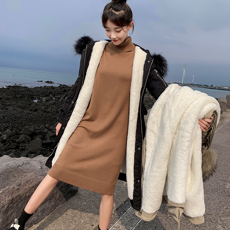 new winter down jacket female han edition long over-the-knee loose show thin waist parker fur coat 201217