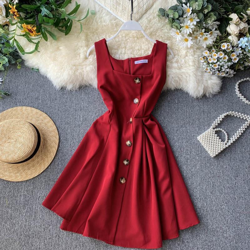 2021 New Summer Vintage Vest Square Collar Mini Female Button Without Sleeves Asymmetric Lady Dressed Short Dress Q9DR, Black
2021 New Summer Vintage Vest Square Collar Mini Female Button Without Sleeves Asymmetric Lady Dressed Short Dress Q9DR, Black
