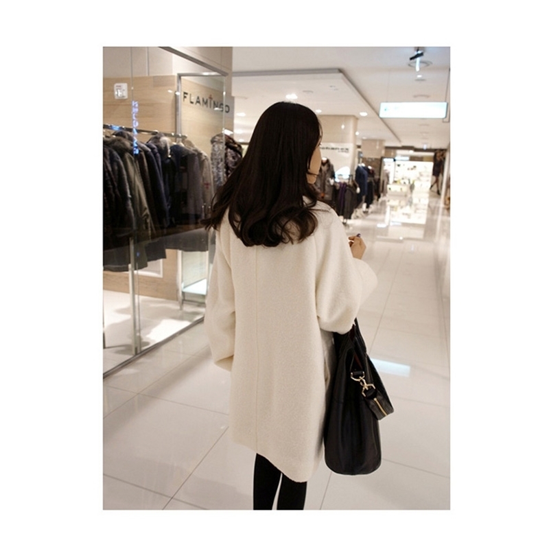 Single-breasted Autumn Winter Korean Drop Shoulder Women Woolen Coat Cocoon Overcoat 201103