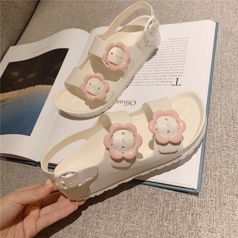 Plastic Jelly Shoes Women Summer Sandals Flats Flower White Shoes 2021 New Female Flats Sandals Shoes J1208