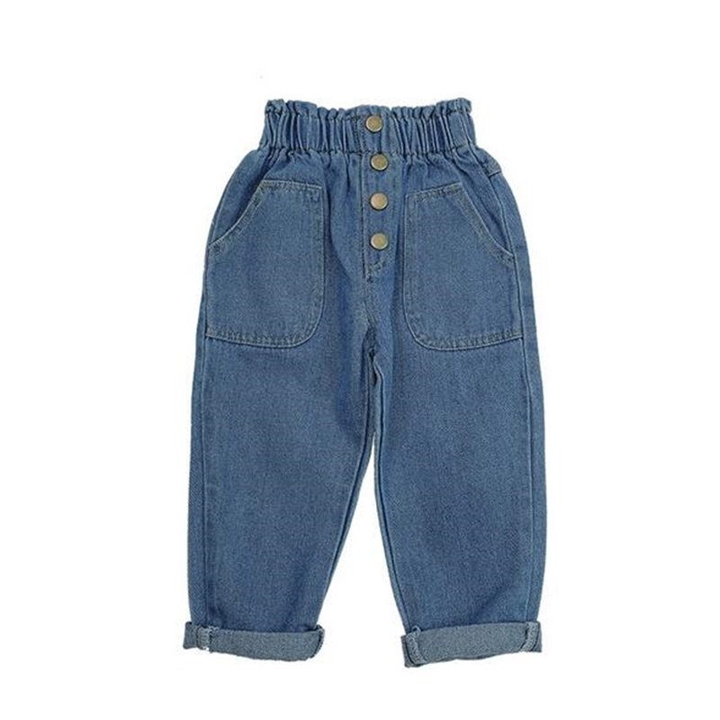 Arrival Autumn Baby Girls Denim Pants Children Kids Solid Jeans High Waist with Bottons Fashion Cute Girls Jeans LJ201127