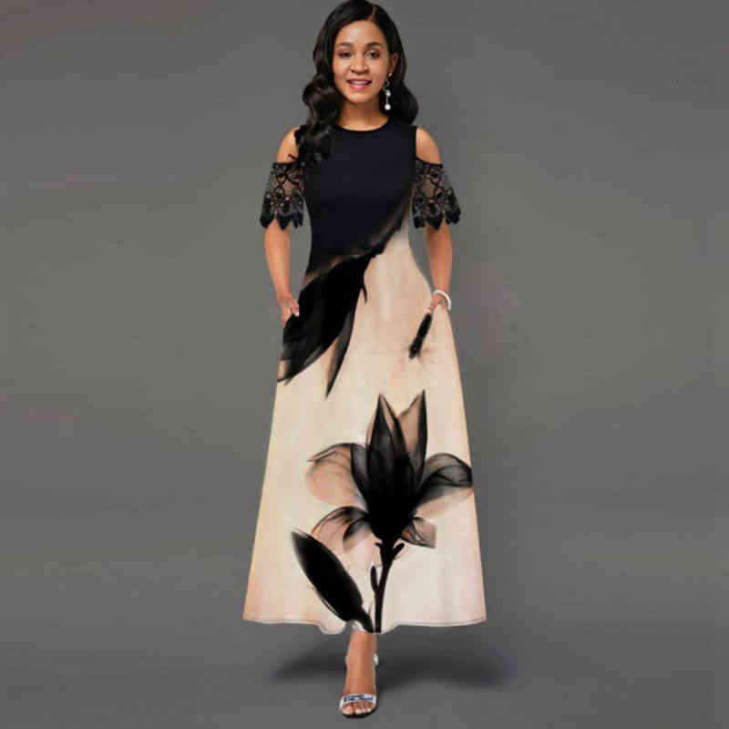 Fashion Vintage Long Dress Women Sexy Lace Short Sleeve Off-shoulder O-neck Party Summer Floral Printed Elegant, Black;gray
Fashion Vintage Long Dress Women Sexy Lace Short Sleeve Off-shoulder O-neck Party Summer Floral Printed Elegant, Black;gray