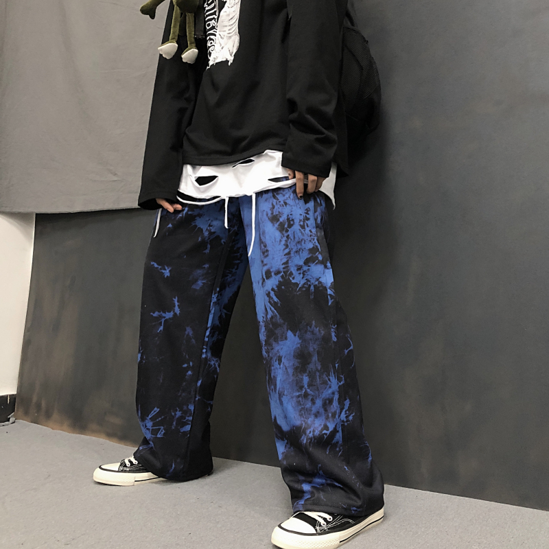 Woherb Tie Dye Print Cargo Loose Jogger Wide Leg Pant Harajuku Streetwear Korean Punk Trouser Woman and Man Hip Hop Track CX220310