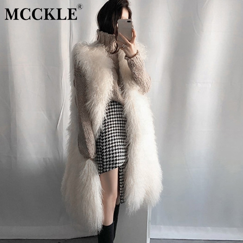 Women Faux Fur Long Vest Autumn Winter Fluffy Fur Sleeveless Waistcoat Female Elegant Soft Hairy Fashion Overcoat 201110