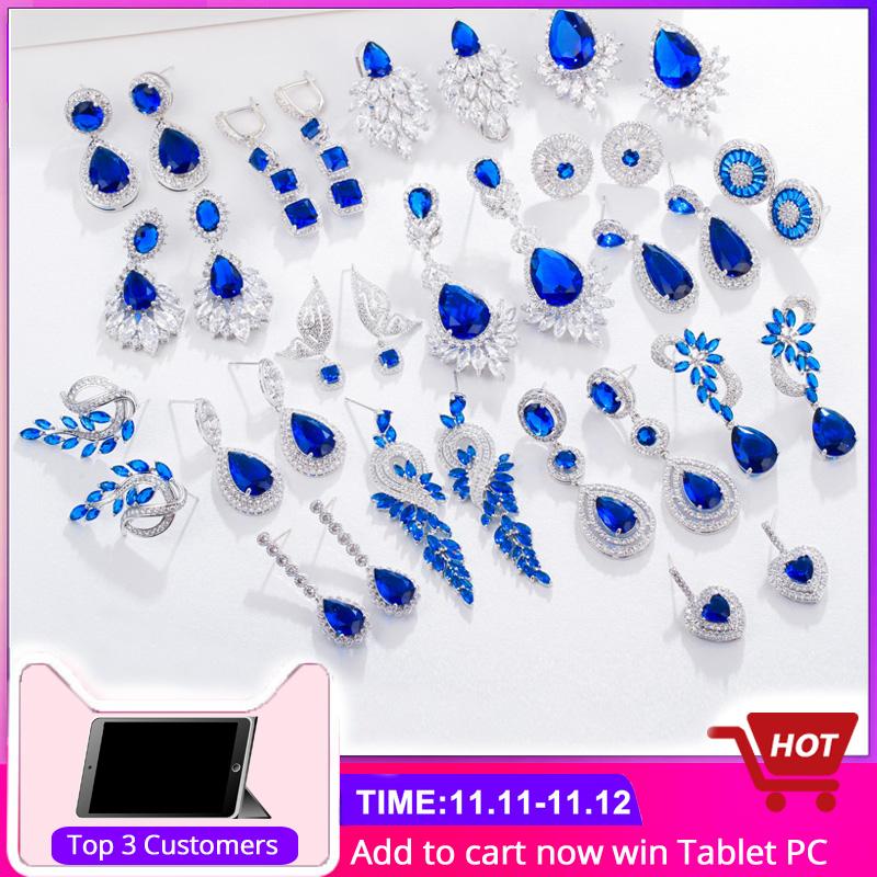 BeaQueen Leaf Flower Teardrop Cubic Zircon Royal Jewellery Big Dark Blue CZ Crystal Long Dangle Wedding Earrings for Women E293
BeaQueen Leaf Flower Teardrop Cubic Zircon Royal Jewellery Big Dark Blue CZ Crystal Long Dangle Wedding Earrings for Women E293