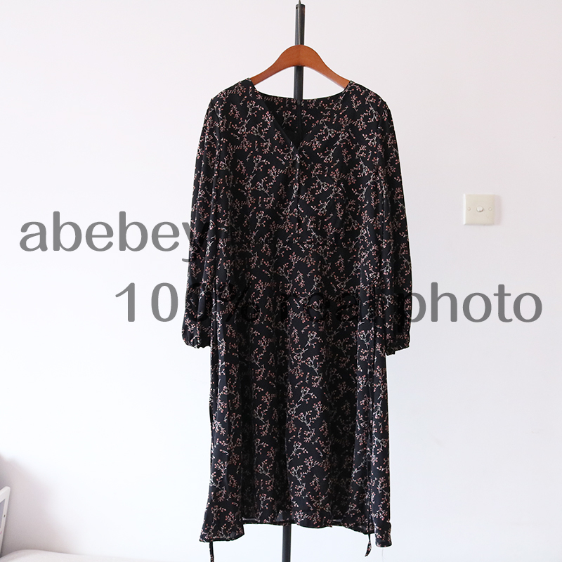Vintage Vneck Buttons Laceup Female Chiffon Dress Full Sleeve Midi Dress Elegant Casual Floral Print Women Dress T200613