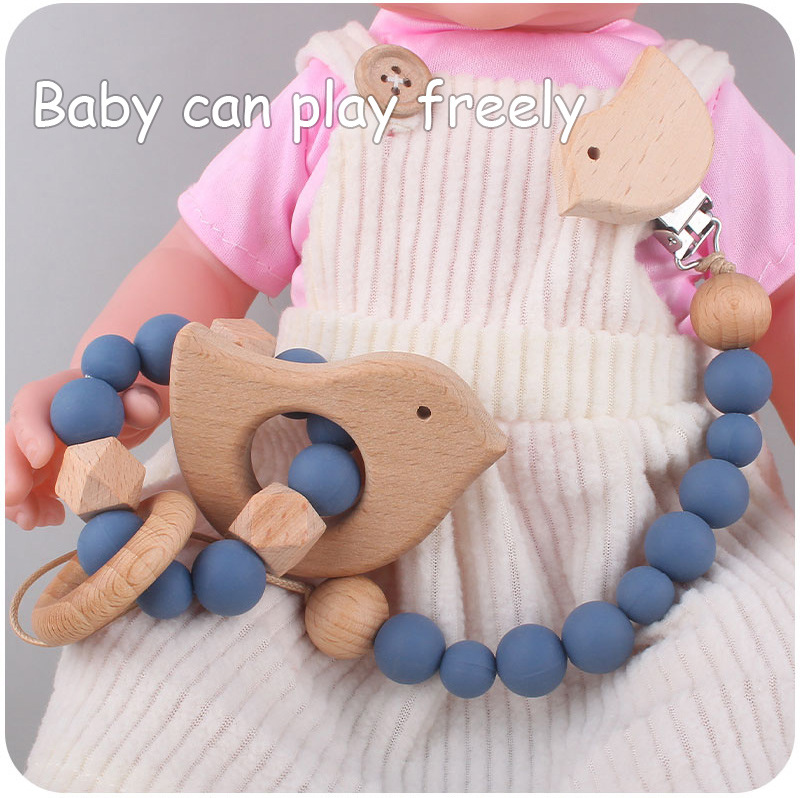 INS baby Safty Wooden Soothers & Teethers Cat Sun Star Shape Beads Ball Design Health Care Teething Training Infant Pacifier Anti-Drop Chain Set Over 