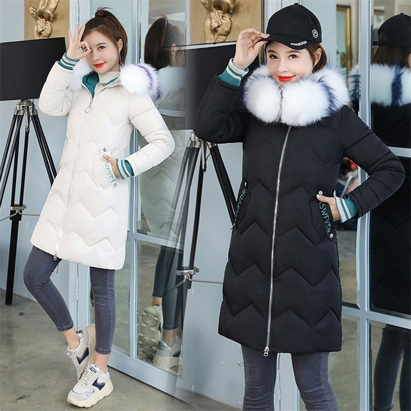 Long Colorful Fur Women Hooded Bakery Oversize Winter Down Coat Thick Warm Jacket Cotton Padded Wadded Parkas Big Pocket Y201001
