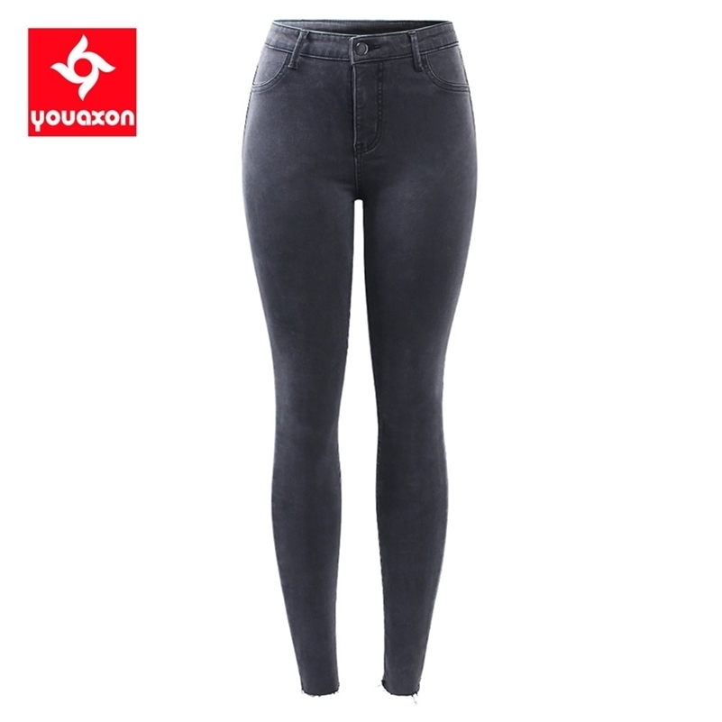 

2231 Youaxon New -XXXXL EU Size Dark Grey Jeans Women` Plus Size Stretchy Denim Pencil Skinny Pants Trousers For Women 201105, Ripped knees