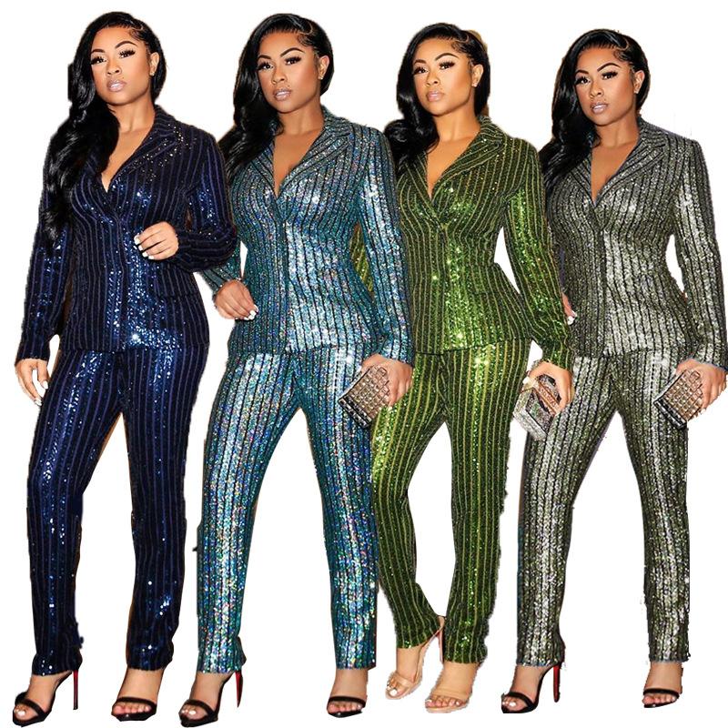 Charming Sequins Women Party Pants Sets Fashion Long Sleeves Blazer Coat + Straight Pants Two Pieces Nightclub Office Lady Birthday Outfits, Gray
Charming Sequins Women Party Pants Sets Fashion Long Sleeves Blazer Coat + Straight Pants Two Pieces Nightclub Office Lady Birthday Outfits, Gray