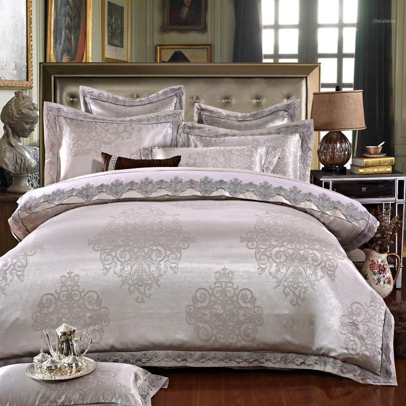 IvaRose Luxury jacquard silk bed linen grey silver gold satin bedding set/bedspread queen king size duvet cover sheet set J/6pcs1
IvaRose Luxury jacquard silk bed linen grey silver gold satin bedding set/bedspread queen king size duvet cover sheet set J/6pcs1