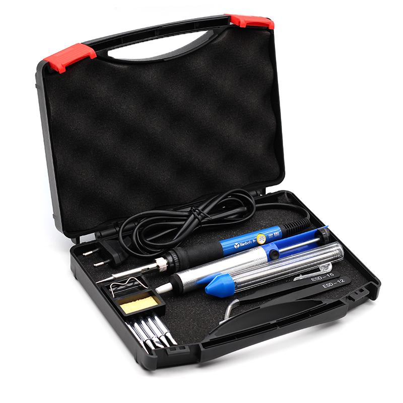 EU Plug 60W 220V 110V Adjustable Temperature Electric Soldering Iron Kit Tips Desoldering Pump Stand Tweezers Solder Wire Box
EU Plug 60W 220V 110V Adjustable Temperature Electric Soldering Iron Kit Tips Desoldering Pump Stand Tweezers Solder Wire Box