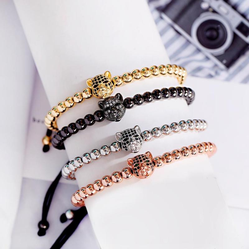 Luxury Golden Color 5MM Copper Bead Bracelet Leopard Head Shape Copper Inlaid Black Zircon Fashion Adjustable Bracelet 2020 Gift
Luxury Golden Color 5MM Copper Bead Bracelet Leopard Head Shape Copper Inlaid Black Zircon Fashion Adjustable Bracelet 2020 Gift