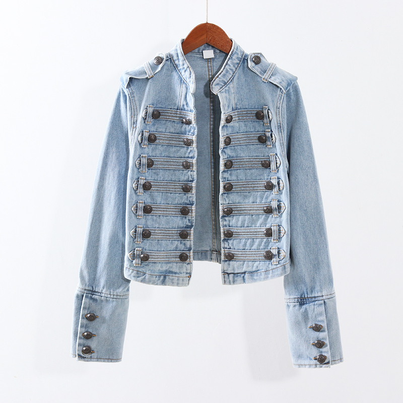 New 2020 spring fall jacket women's jean jackets high-necked double breasted short outerwear, Blue
New 2020 spring fall jacket women's jean jackets high-necked double breasted short outerwear, Blue
