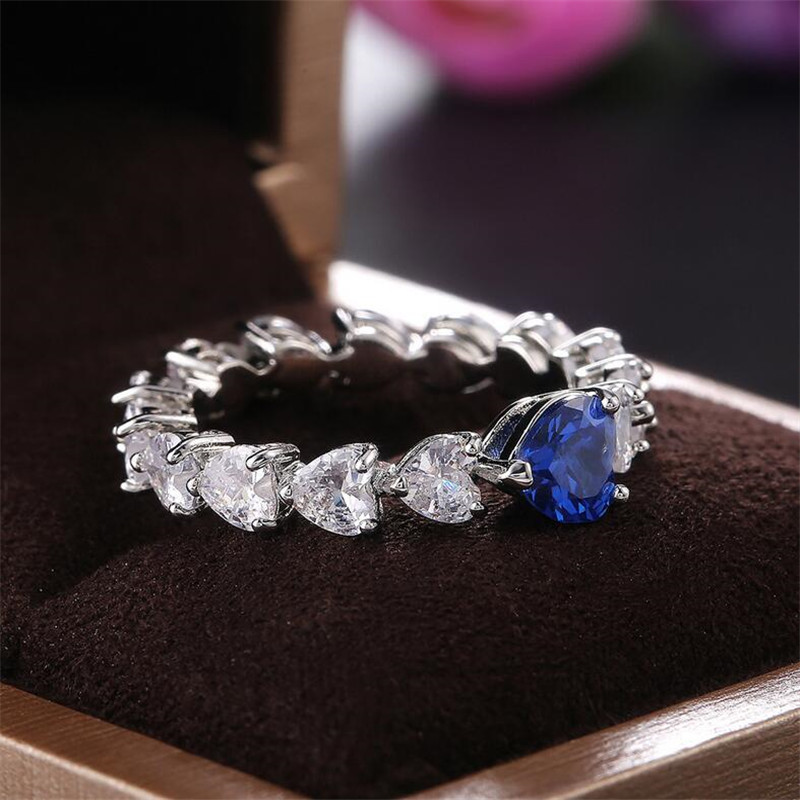 Sterg Sier Heart-Shaped Blue Sapphire Wedding Ring
