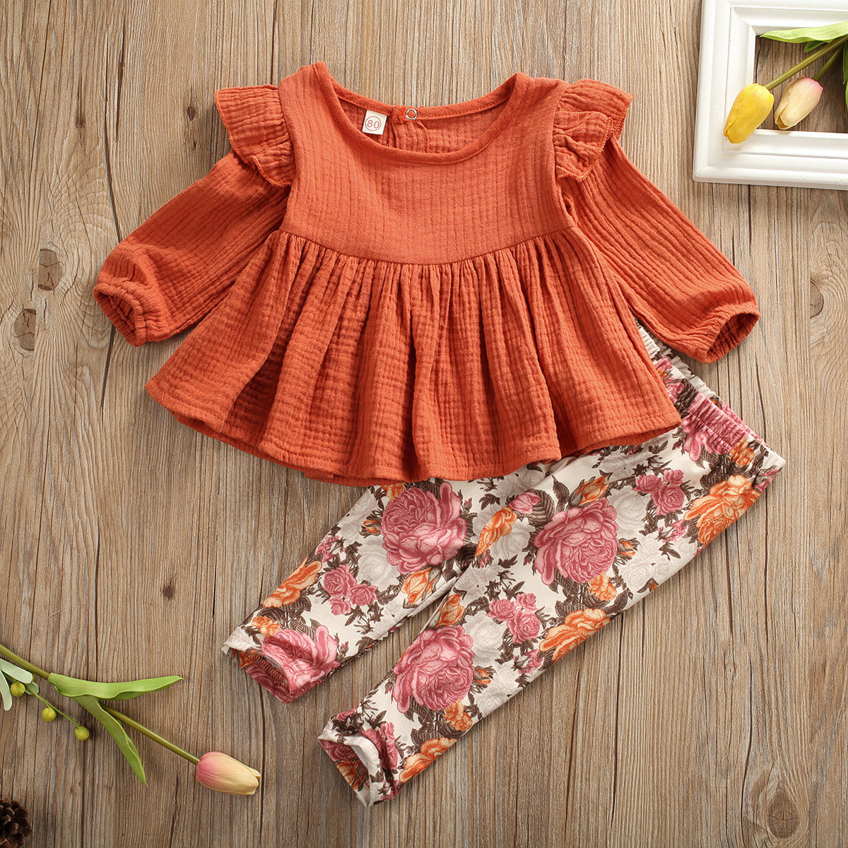 6M-5Y Toddler Baby Kid Girls Flower Clothing Set Autumn Long Sleeve Ruffles Tops + Floral Pants Outfits LJ200916