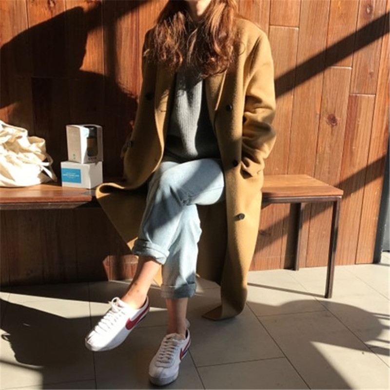 Mozuleva Retro Loose Double-breasted Women Long Overcoats Winter Warm Full Sleeve Notched Collar Female Woolen Coats Female 201216