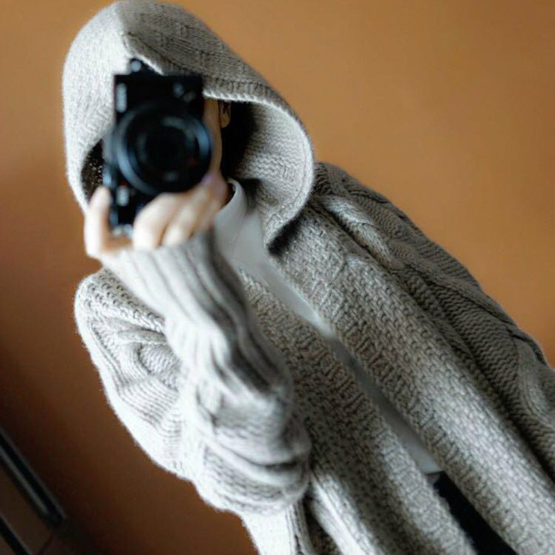 Lucyever Fashion Korean Twist Knitted Long Cardigans Women Loose Hooded Sweater Coat Woman Solid Casual Open Stitch Coats Mujer 201030