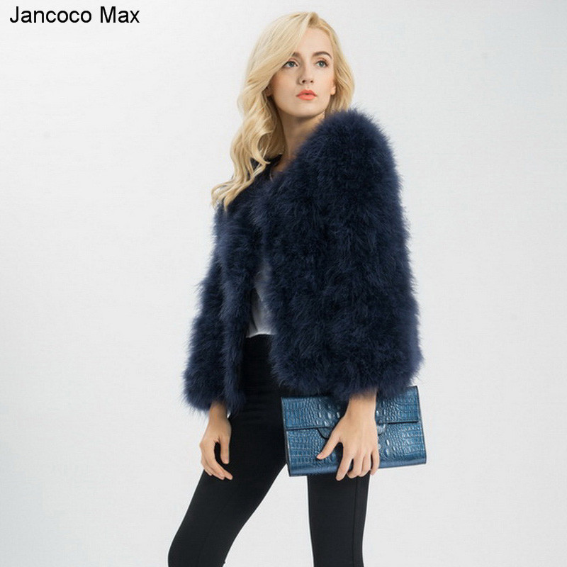 Women Fashion Fur Coats Winter Real Ostrich Fur Jackets Natural Turkey Feather Fluffy Outerwear Lady S1002 201103