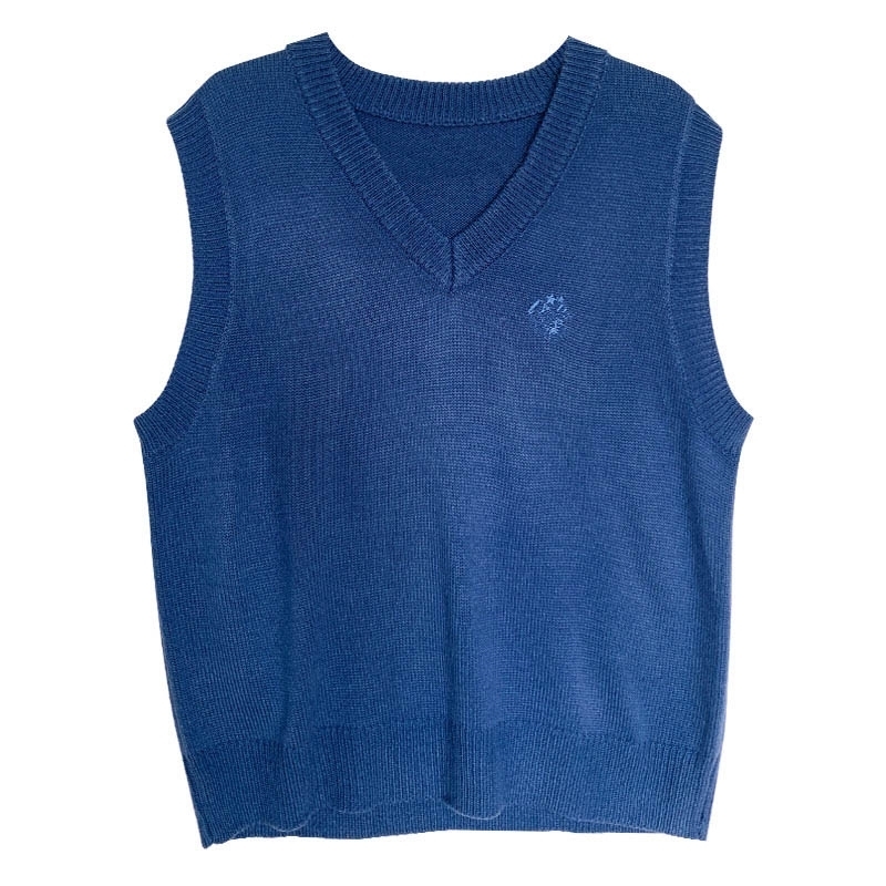 8 colors japanese preppy style embroidery sleeveless v neck loose vest sweaters womens knitted sweaters (X1135) 201109