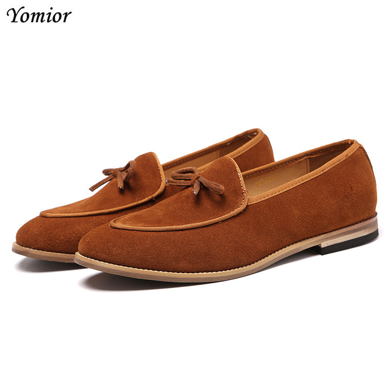Yomior Real Leather Cowhide Men Shoes Vintage Formal Dress Shoes Business Office Flats Loafers Big Size Wedding Casual Shoes Y200420