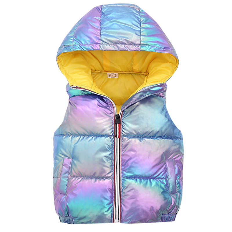Children's Hooded Vest down cotton padded jacket for boys and girls with thickened silver bright surface in autumn and winter LJ201130