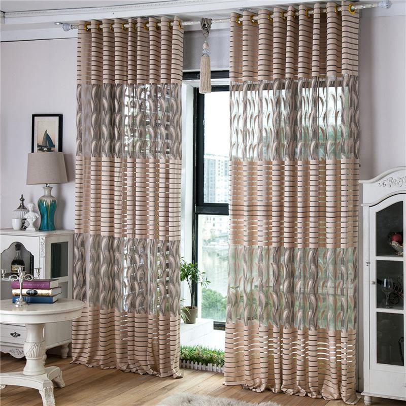 

Stripe Voile Curtains for Living Room Kitchen Sheer Tulle Curtains For Bedroom Cafe Hotel Balcony Decor Modern Luxury Window, Coffee
