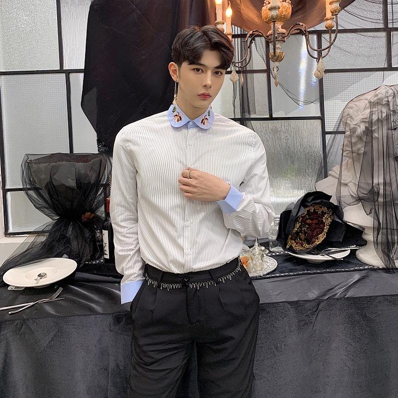 Collar Long Sleeve Casual Shirt Couple Clothes Men's Stripe Embroidered Male Fashion Dress Shirts Harajuku Streetwear B70, 2018
Collar Long Sleeve Casual Shirt Couple Clothes Men's Stripe Embroidered Male Fashion Dress Shirts Harajuku Streetwear B70, 2018