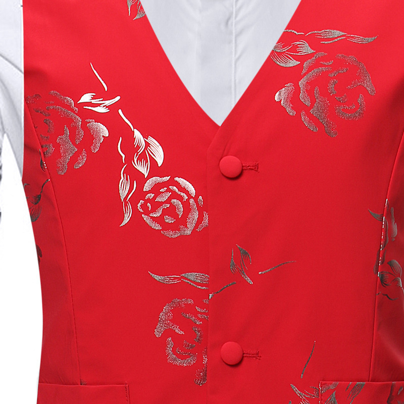 Red Bronzing Rose Floral Print Men Vest Wedding Party Prom Vests for Men Bridegroom Groomsmen Mens Waistcoat Gilet Male 201106