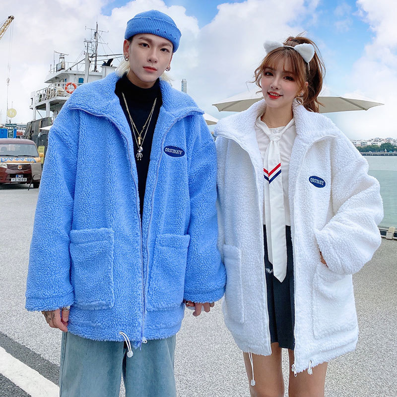 LINDSEY SEADER Harajuku Lamb Wool Winter Jacket Embroidery Bear Thin Parkas Men Streetwear Cotton Zipper Winter Men Coats 201118