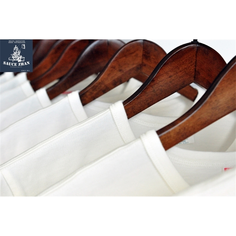 SauceZhan Thirty-two Double-yarn Vintage Thick Cotton T-shirt Full Three Needles Reinforce T Shirt Men O-Neck Casual Solid Tees 201203