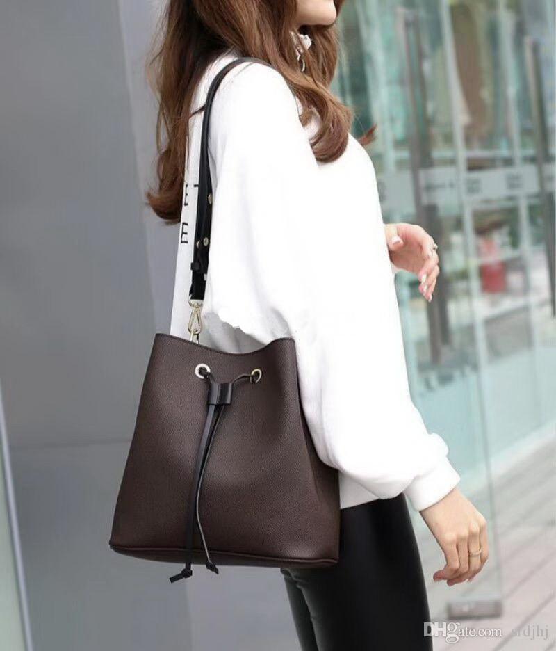 Hig quality Women old flower Leather Cross Body Shoulder Bags Simple Portable Leisure Drawstring Bucket messenger Bag crossbody bag purse