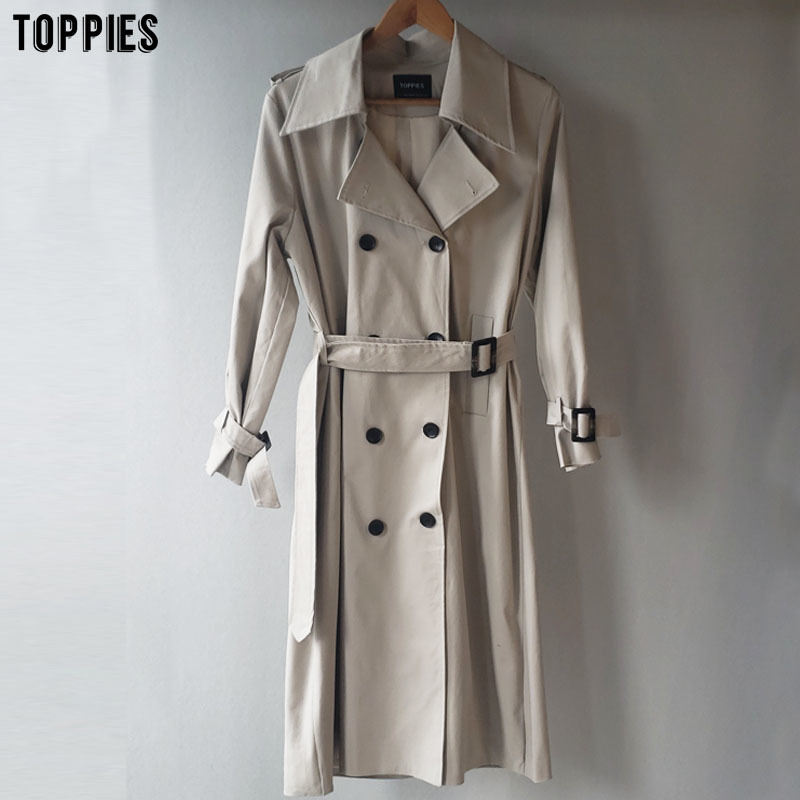 Toppies 2020 New Arrival Long Coat Women Double Breasted Slim Trench Coat Korean Outwear T200810