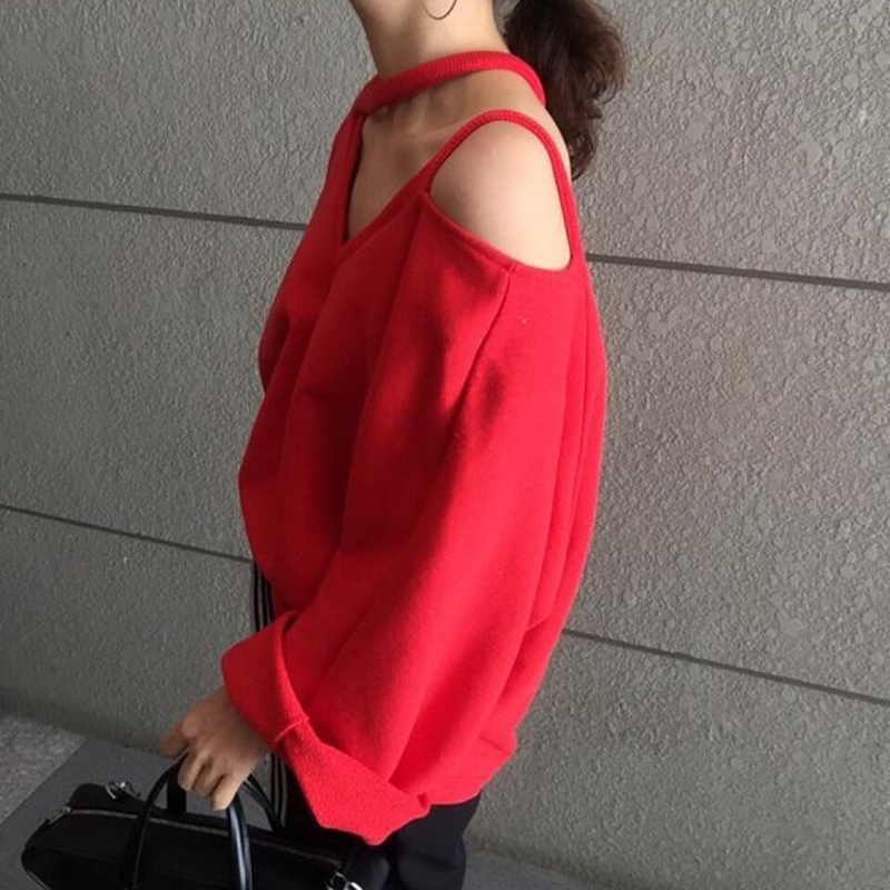 TWOTWINSTYLE Off Shoulder Womens Sweatshirt Loose V Neck Batwing Long Sleeve Striped Pullover Casual Style Clothing Autumn 201204