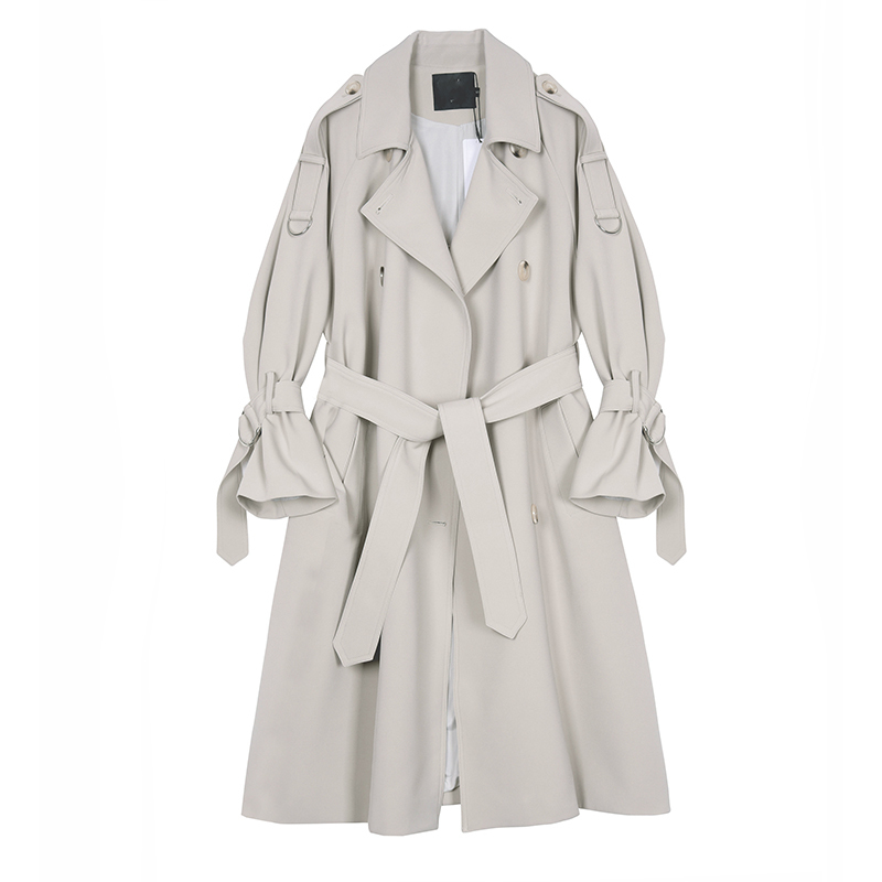 [EAM] New Spring Autumn Lapel Long Sleeve Gray Waist Bandage Big Size Long Windbreaker Women Trench Fashion Tide JR677 201211